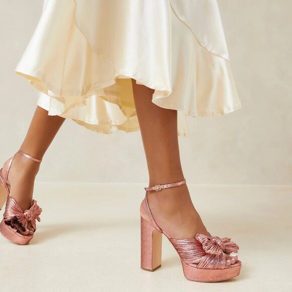 Loeffler Randall Shoes - Loeffler Randall Natalia Platform Bow Heel SANDALS Size 8 Metallic Pink NEW $450